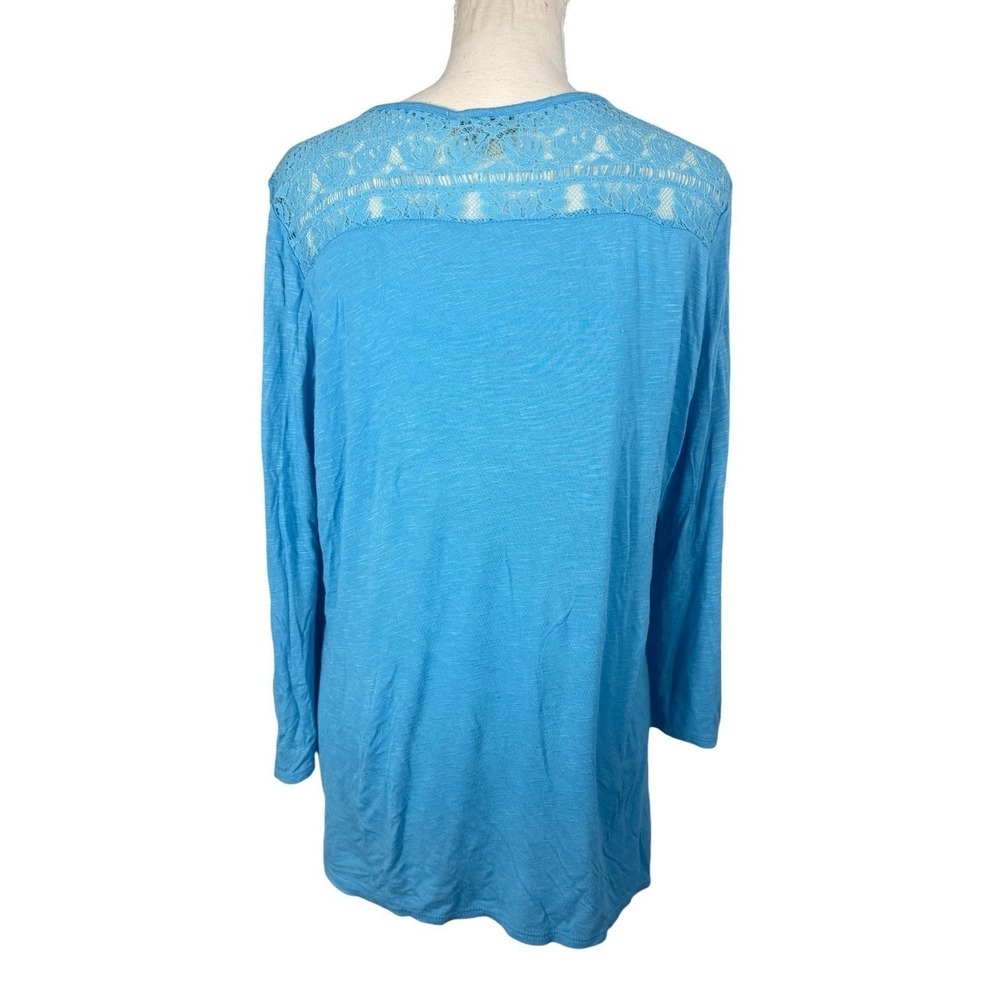 Live and Let Live Top Womens 1XL Blue Lace Tie Front Button Boho Long Sleeve - Picture 7 of 12